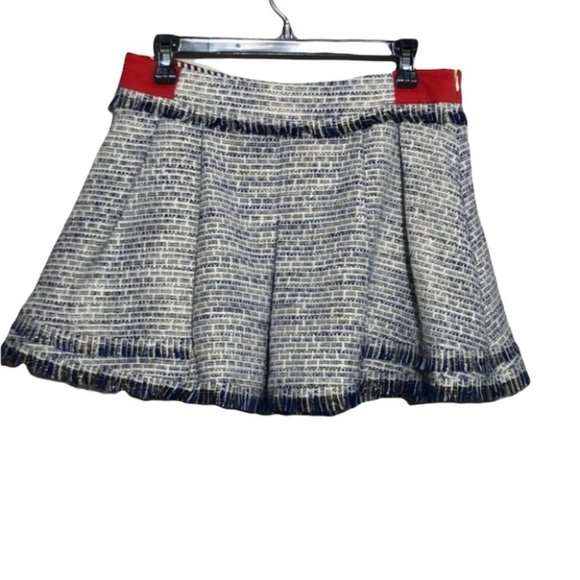 Luna Pleated Skirt, Frayed edge, Blue & White - Picture 2 of 10